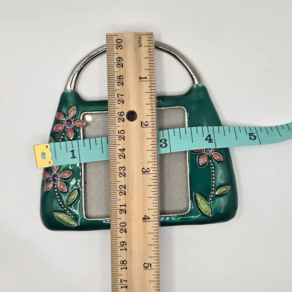 Handbag Purse Shaped Metal Floral Picture Frame